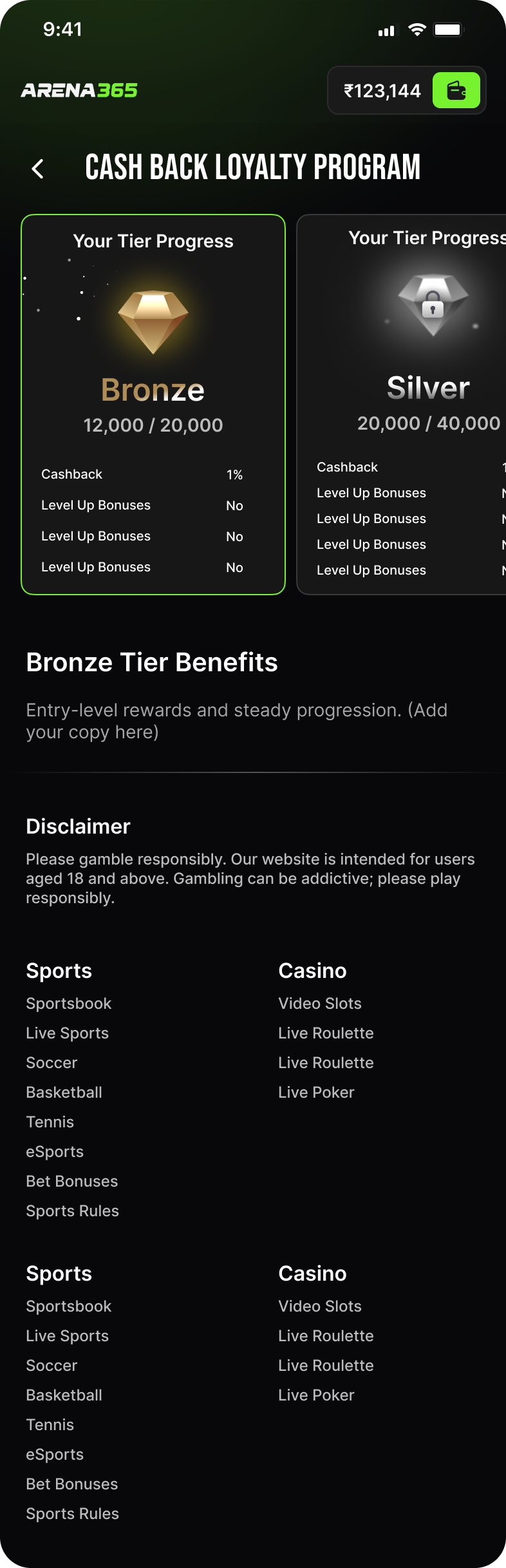 Cash back loyalty program with Bronze and Silver tier cards