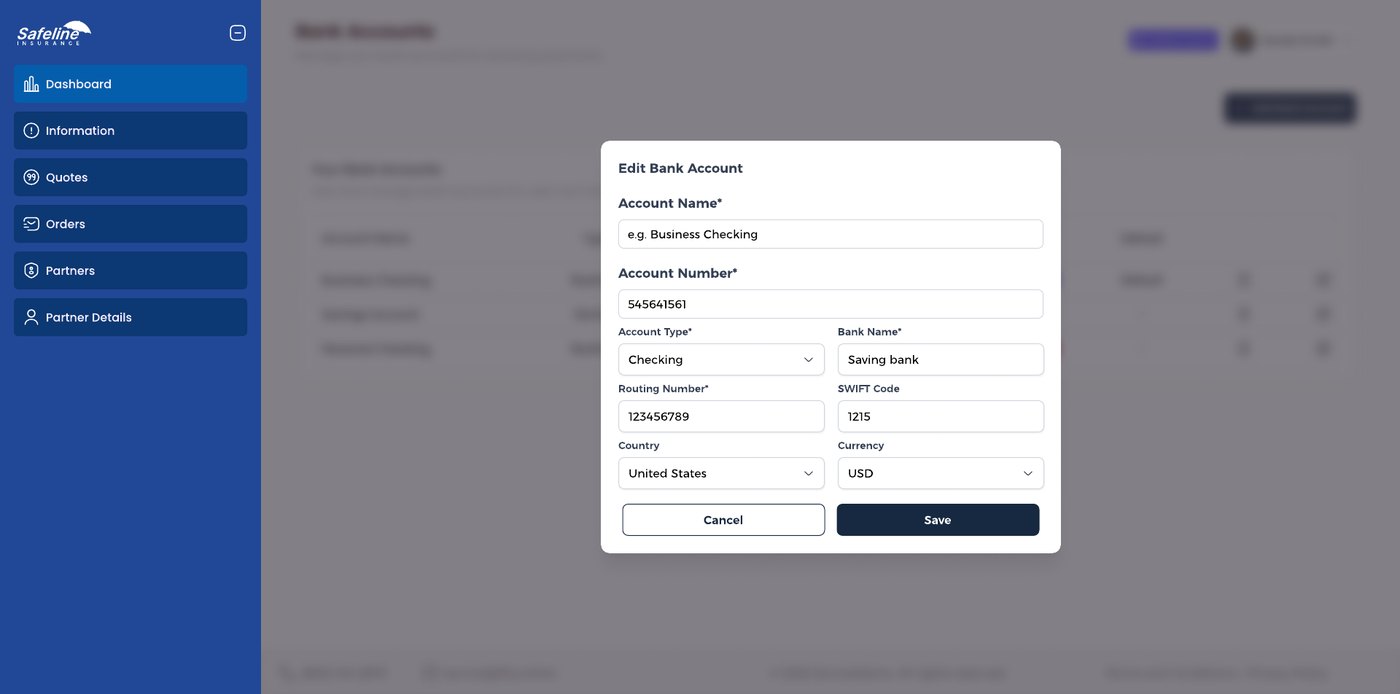 Edit bank account dialog