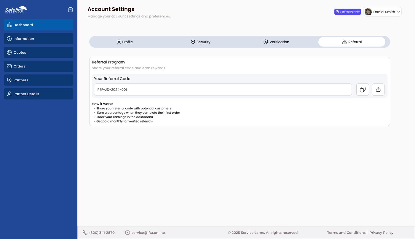 Referral tab with a referral code and a how it works list