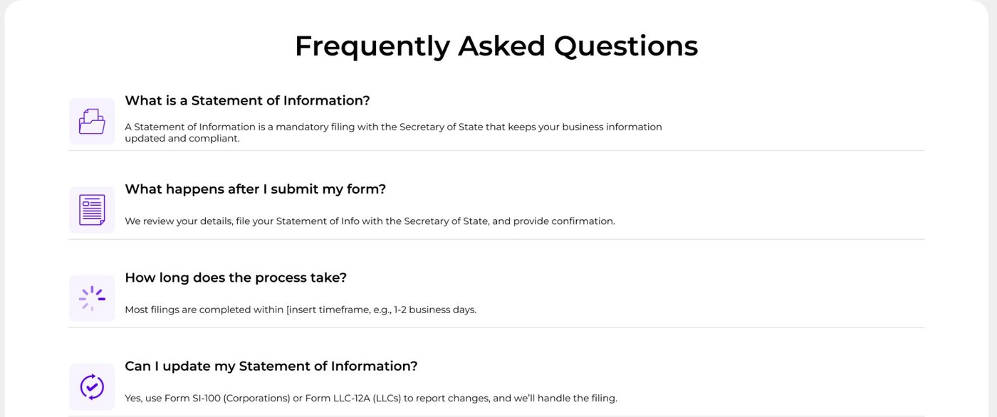 Frequently asked questions with four questions and short answers