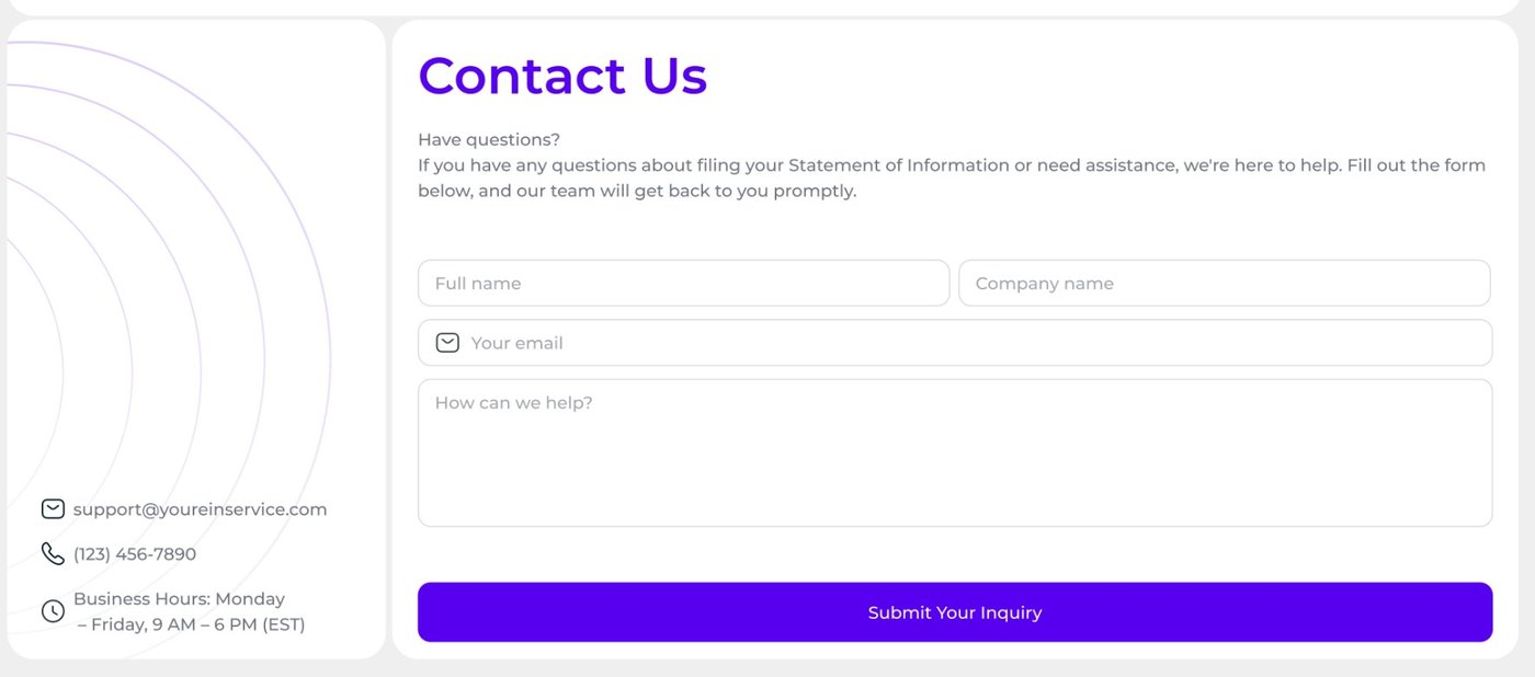 Contact section with a short form and contact details